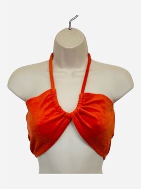 NWT Et Clet Terry Cloth Orange Backless Halter Top Y2K Club Disco Size Large